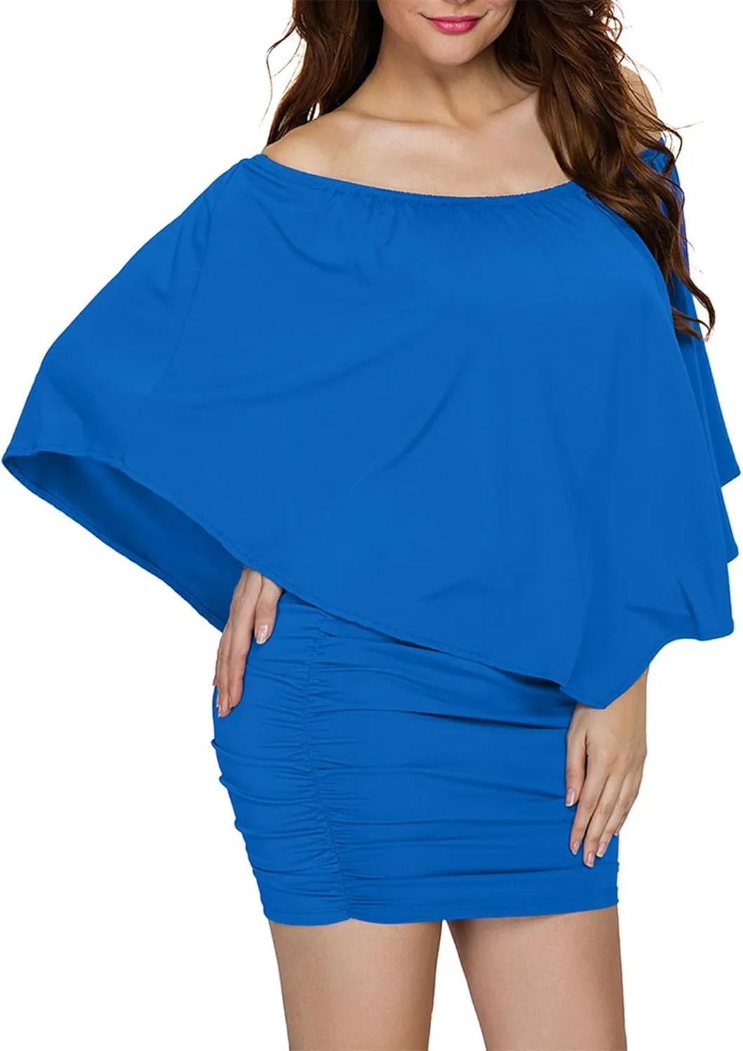 Sidefeel Women's Dresses Off Shoulder Ruffles Night Club Bodycon Mini Dress