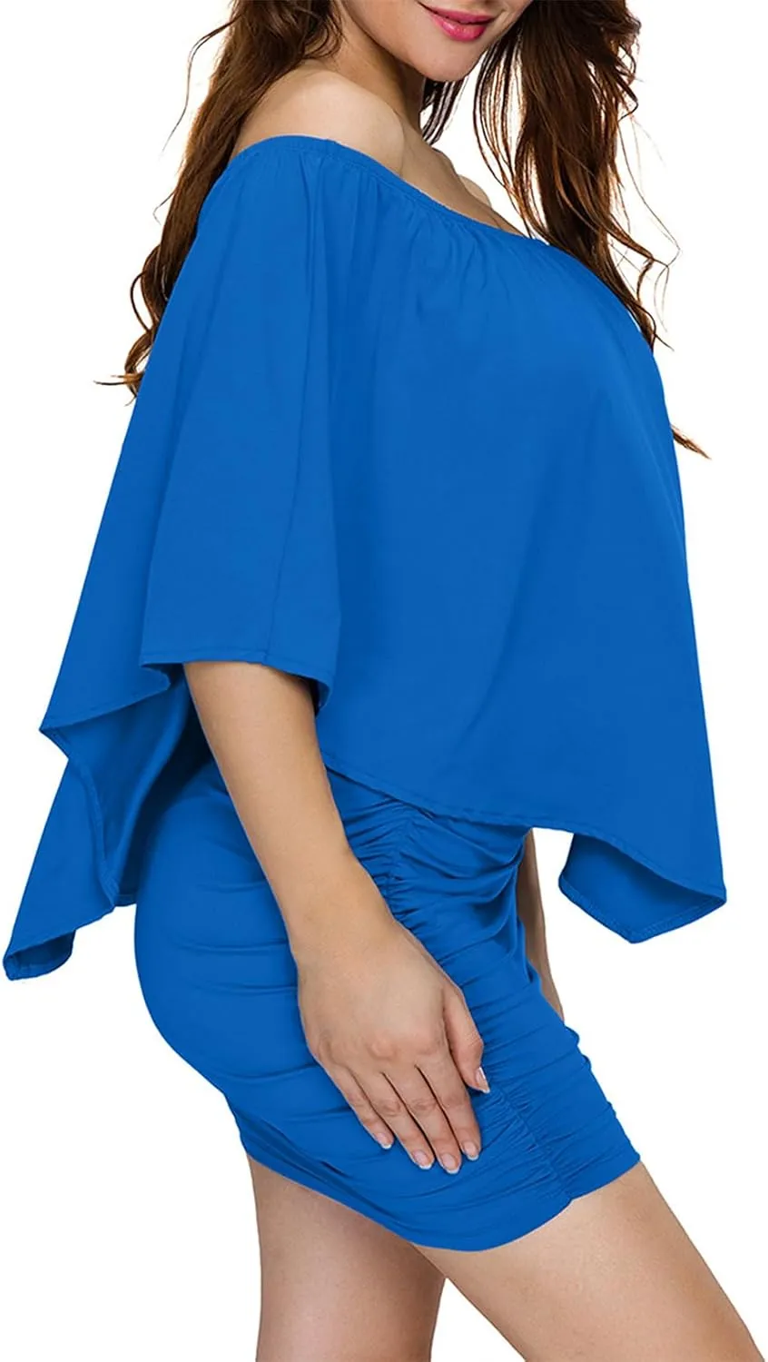 Sidefeel Women's Dresses Off Shoulder Ruffles Night Club Bodycon Mini Dress