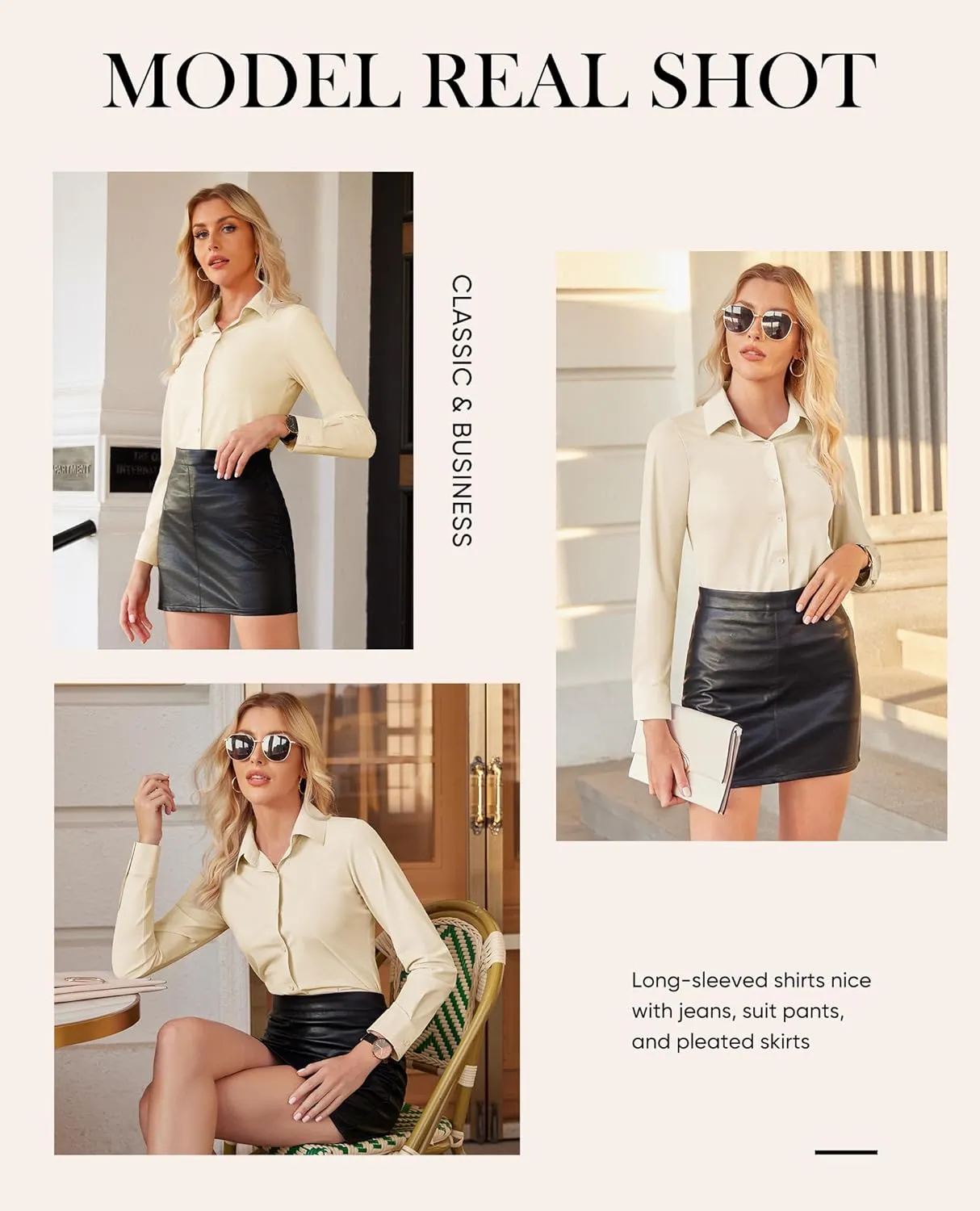 siliteelon Button Down Shirts for Women Slim fit Long Sleeve Stretch Dress Shirts Work Shirt Wrinkle Free Office Blouses