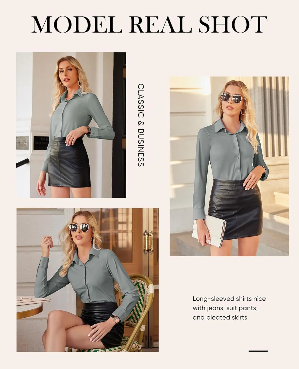 siliteelon Button Down Shirts for Women Slim fit Long Sleeve Stretch Dress Shirts Work Shirt Wrinkle Free Office Blouses