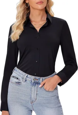 siliteelon Button Down Shirts for Women Slim fit Long Sleeve Stretch Dress Shirts Work Shirt Wrinkle Free Office Blouses