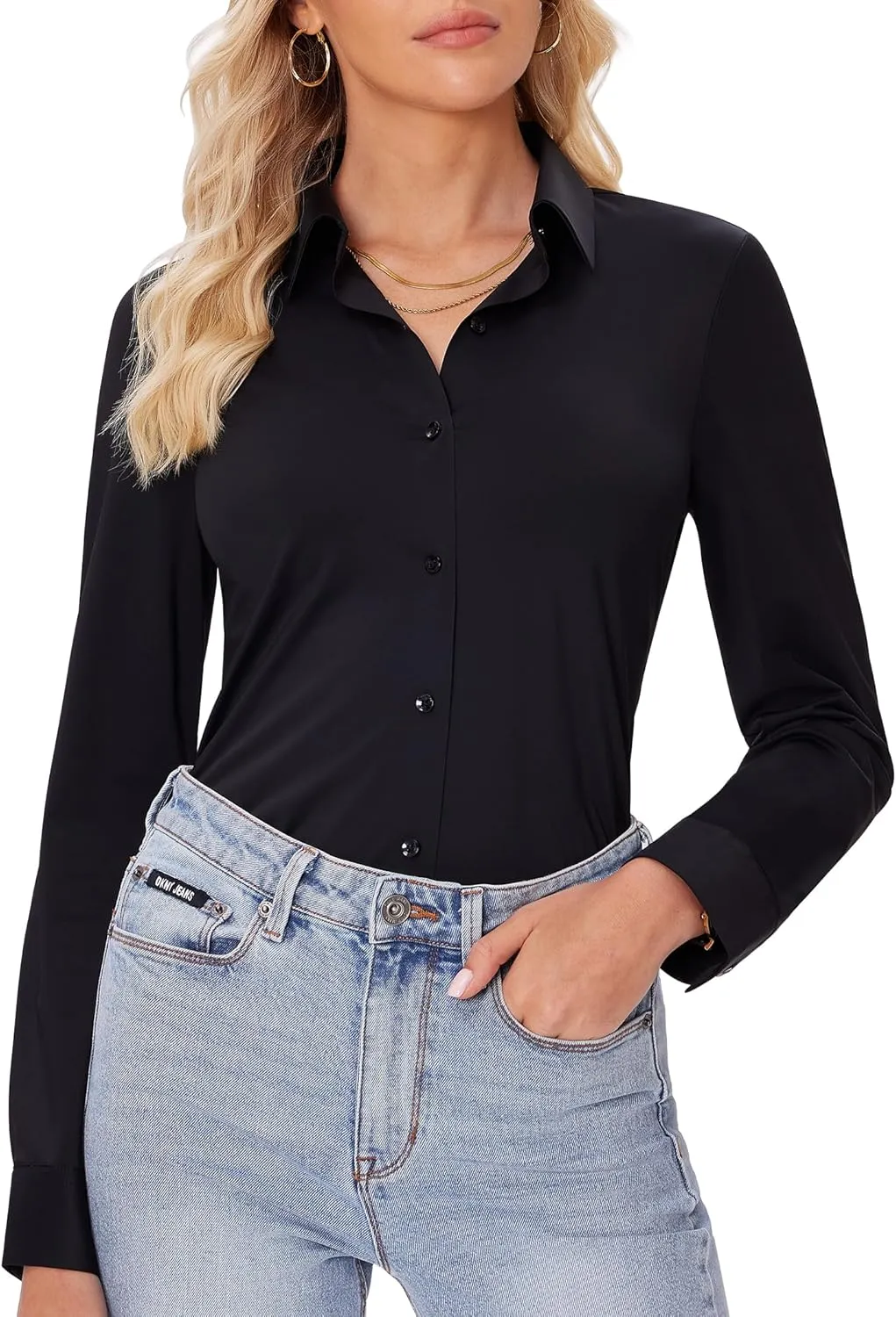 siliteelon Button Down Shirts for Women Slim fit Long Sleeve Stretch Dress Shirts Work Shirt Wrinkle Free Office Blouses