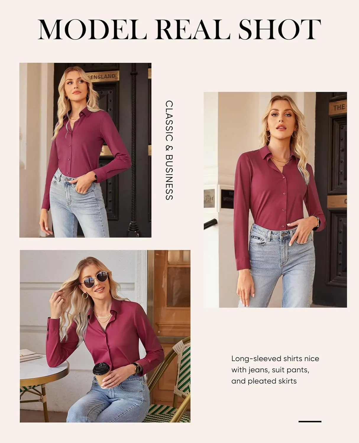 siliteelon Button Down Shirts for Women Slim fit Long Sleeve Stretch Dress Shirts Work Shirt Wrinkle Free Office Blouses
