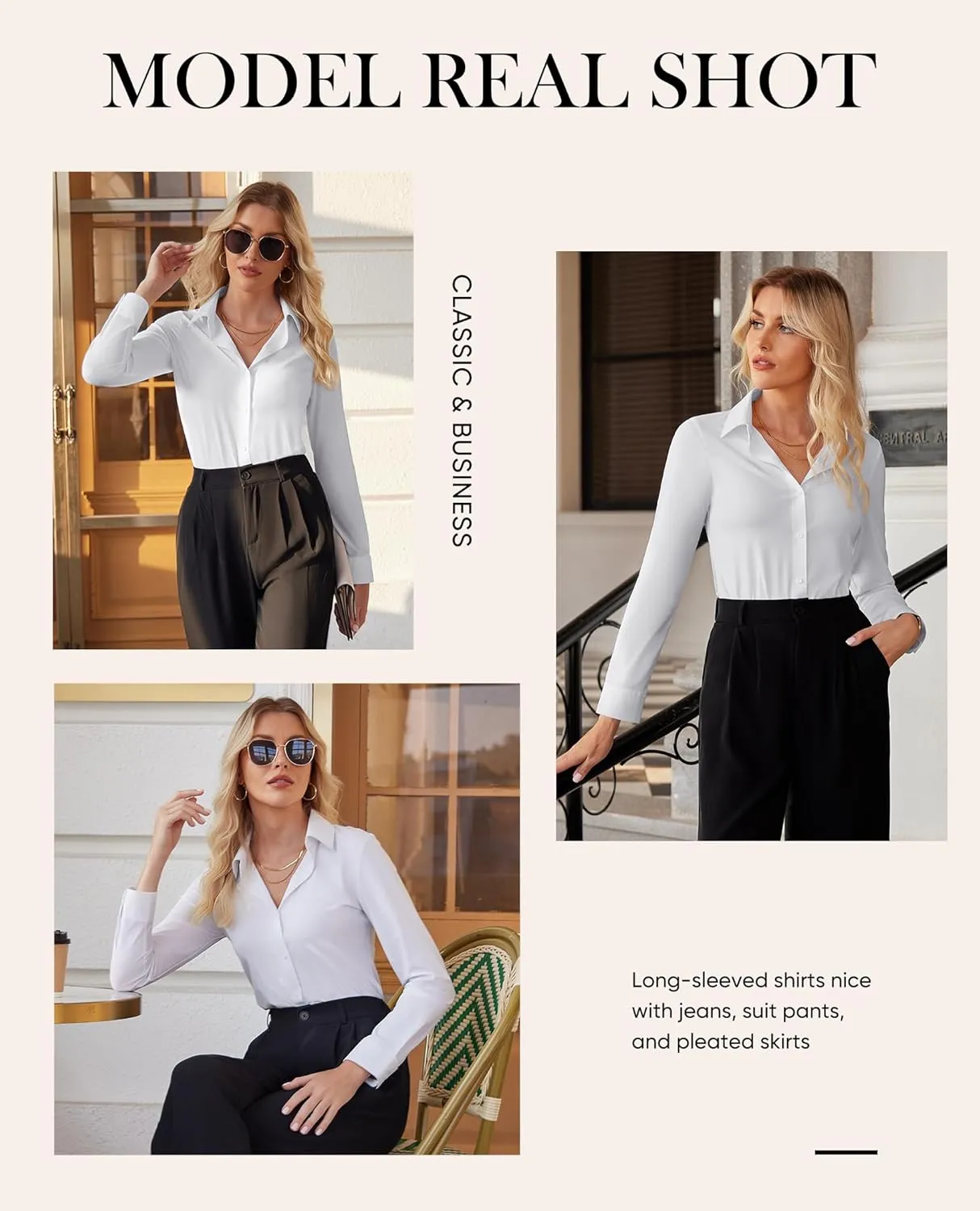 siliteelon Button Down Shirts for Women Slim fit Long Sleeve Stretch Dress Shirts Work Shirt Wrinkle Free Office Blouses