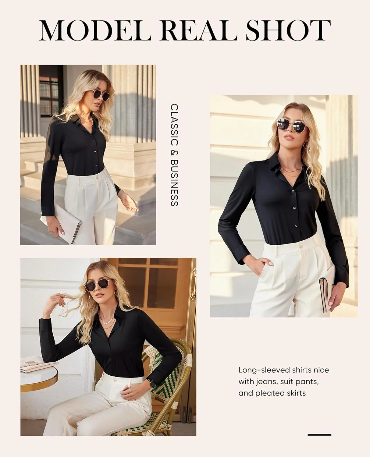 siliteelon Button Down Shirts for Women Slim fit Long Sleeve Stretch Dress Shirts Work Shirt Wrinkle Free Office Blouses