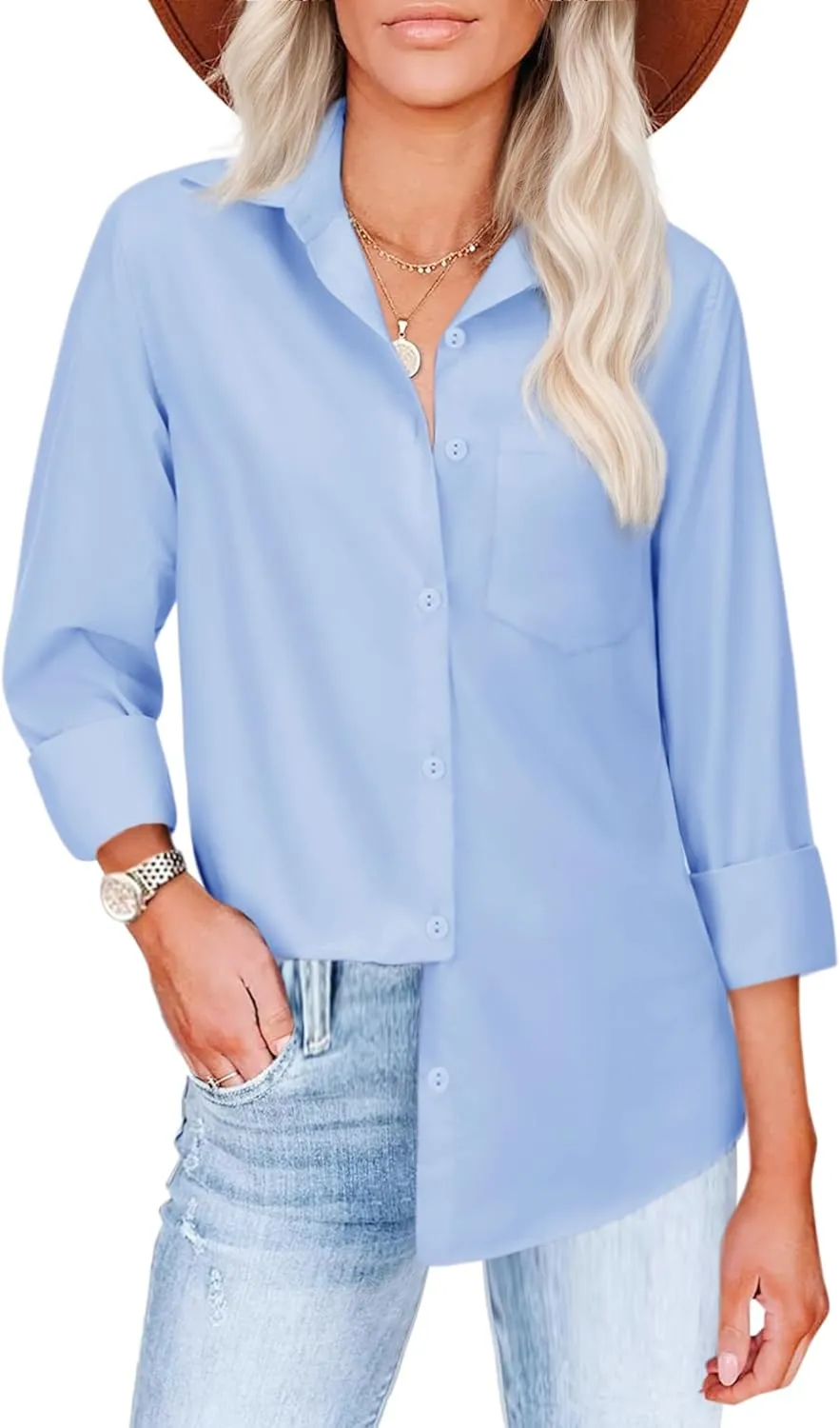 siliteelon Button Down Shirts for Women Wrinkle Free Long Sleeve Shirts Dress Shirts Work Office Blouse Tops with Pocket