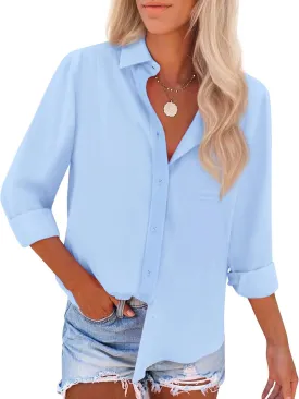 siliteelon Button Down Shirts for Women Wrinkle Free Long Sleeve Shirts Dress Shirts Work Office Blouse Tops with Pocket
