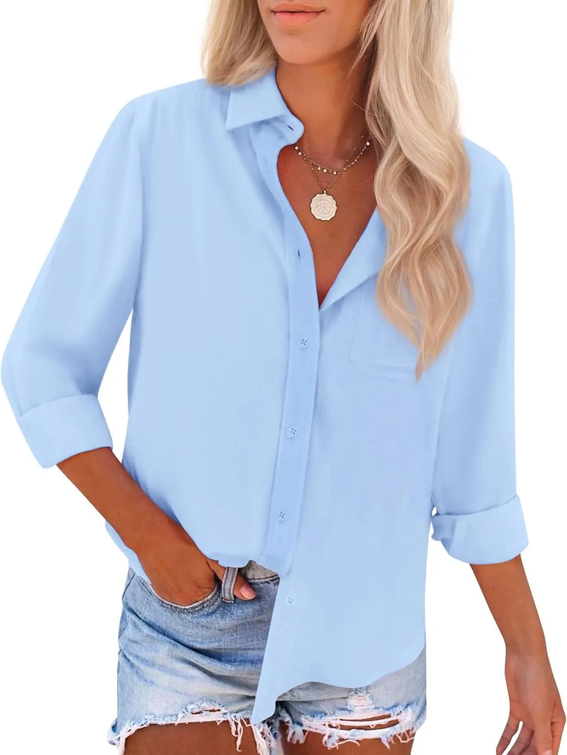 siliteelon Button Down Shirts for Women Wrinkle Free Long Sleeve Shirts Dress Shirts Work Office Blouse Tops with Pocket
