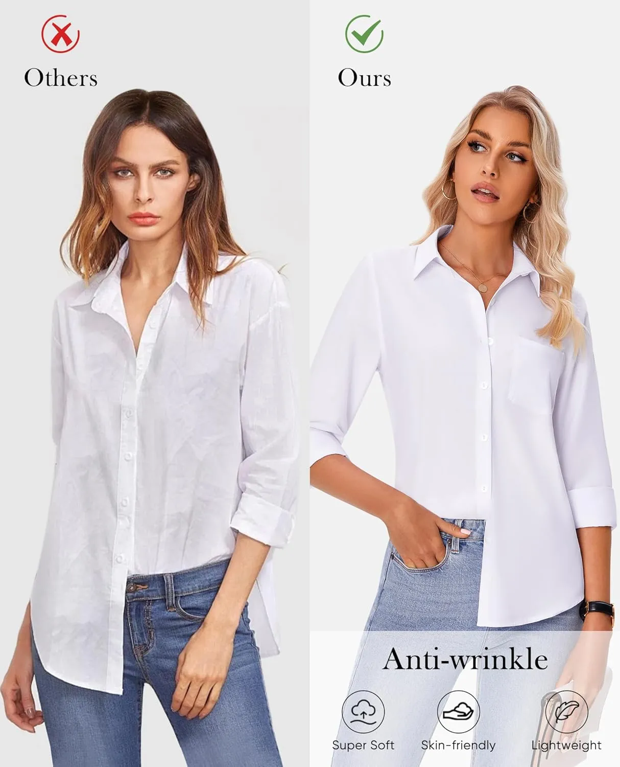 siliteelon Button Down Shirts for Women Wrinkle Free Long Sleeve Shirts Dress Shirts Work Office Blouse Tops with Pocket