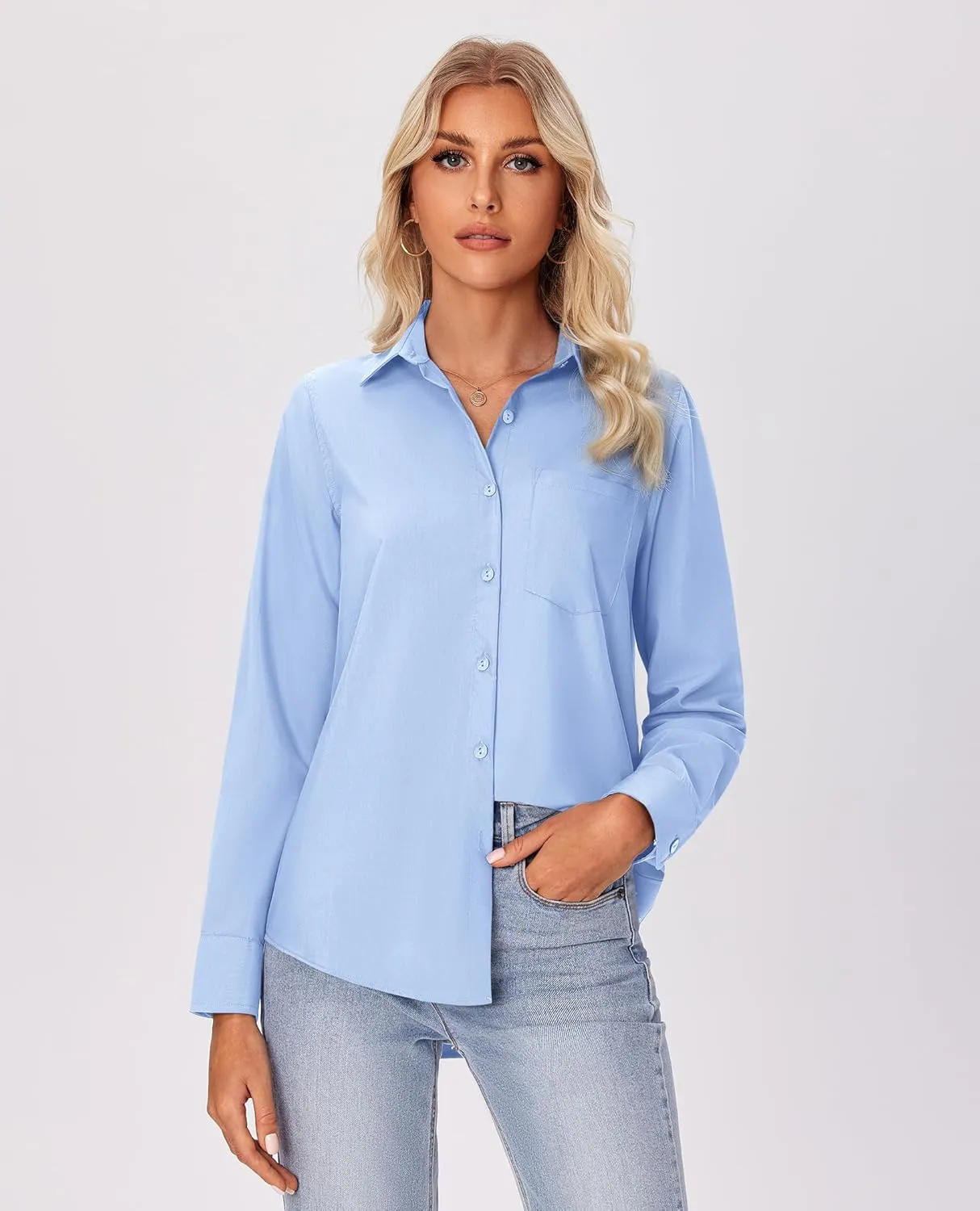 siliteelon Button Down Shirts for Women Wrinkle Free Long Sleeve Shirts Dress Shirts Work Office Blouse Tops with Pocket