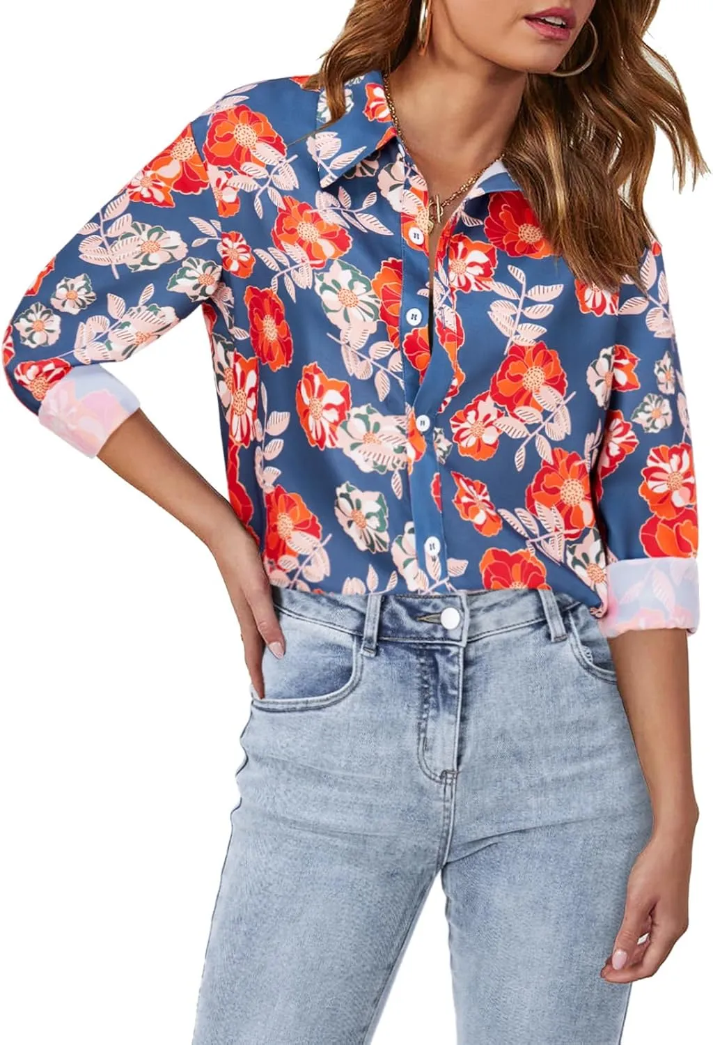 siliteelon Womens Button Down Shirts Dress Shirts Long Sleeve Wrinkle Free Collared Work Blouses Casual Print Chiffon Top