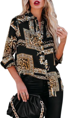 siliteelon Womens Button Down Shirts Dress Shirts Long Sleeve Wrinkle Free Collared Work Blouses Casual Print Chiffon Top