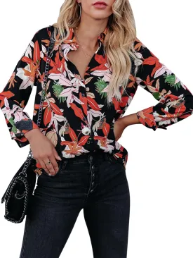 siliteelon Womens Button Down Shirts Dress Shirts Long Sleeve Wrinkle Free Collared Work Blouses Casual Print Chiffon Top