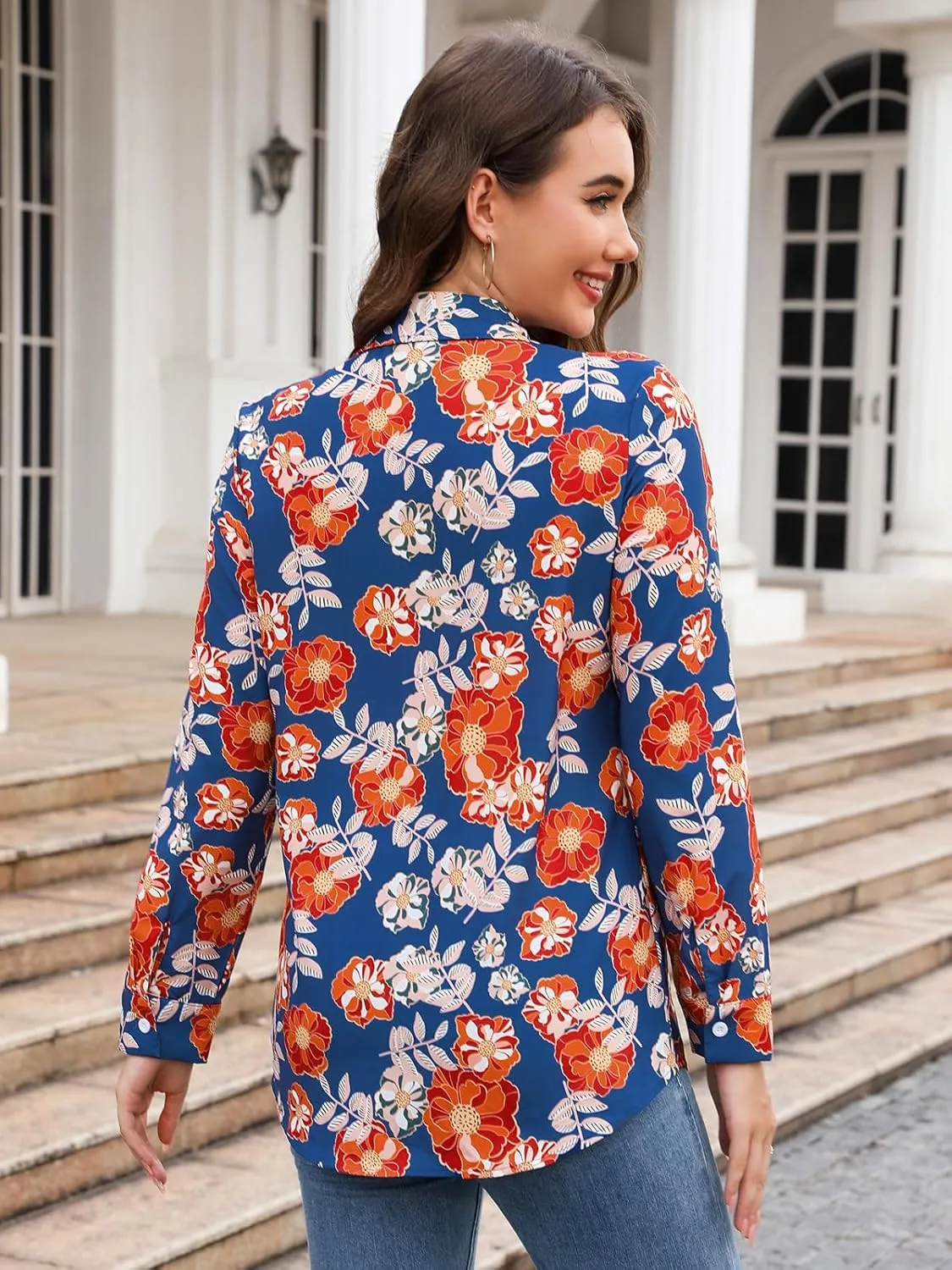 siliteelon Womens Button Down Shirts Dress Shirts Long Sleeve Wrinkle Free Collared Work Blouses Casual Print Chiffon Top