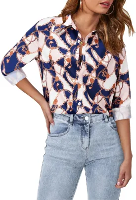 siliteelon Womens Button Down Shirts Dress Shirts Long Sleeve Wrinkle Free Collared Work Blouses Casual Print Chiffon Top