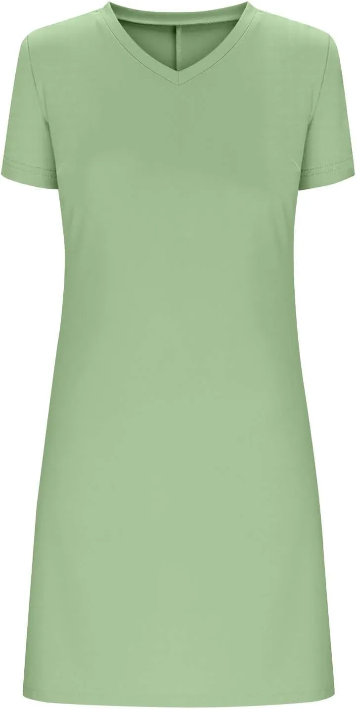 Summer Dresses for Women 2025 Fashion Side Slit Short Sleeve V-Neck T Shirt Mini Dress Solid Casual Outdoor Sundress