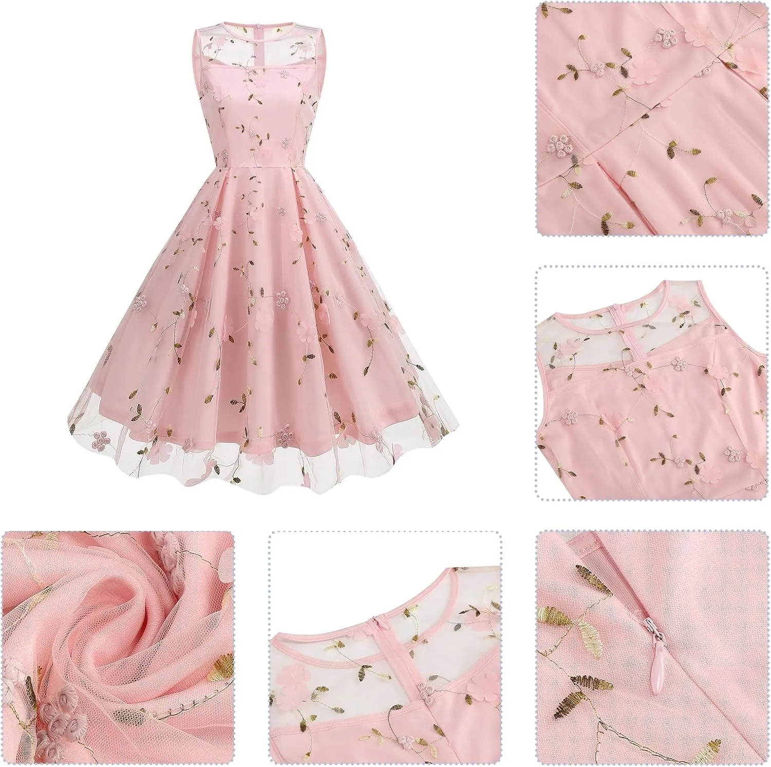 Summer Floral Embroidery Tulle Dress for Women Floral Embroidered Dress for Women Wedding Guest Formal Evening Party Gown