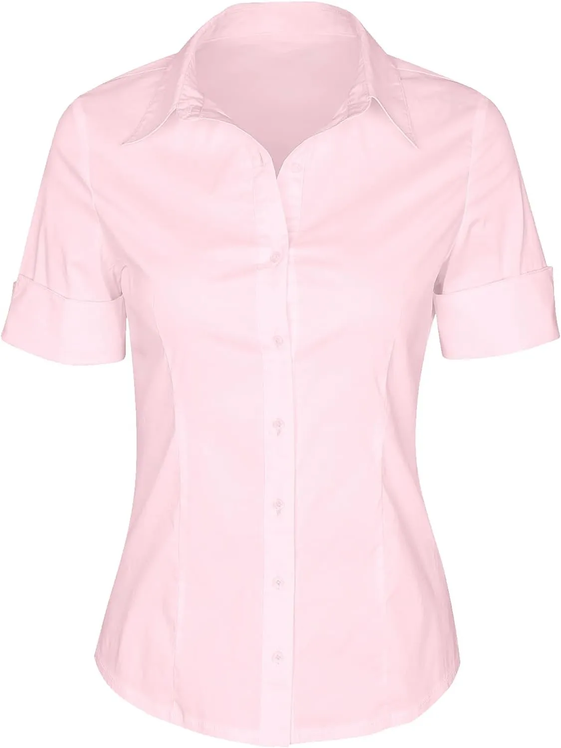 SUNNOW Womens Button Down Shirts Tailored Short Sleeve Shirt Basic Simple Stretch Wrinkle Free Formal Work Blouses