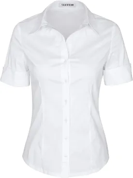 SUNNOW Womens Button Down Shirts Tailored Short Sleeve Shirt Basic Simple Stretch Wrinkle Free Formal Work Blouses