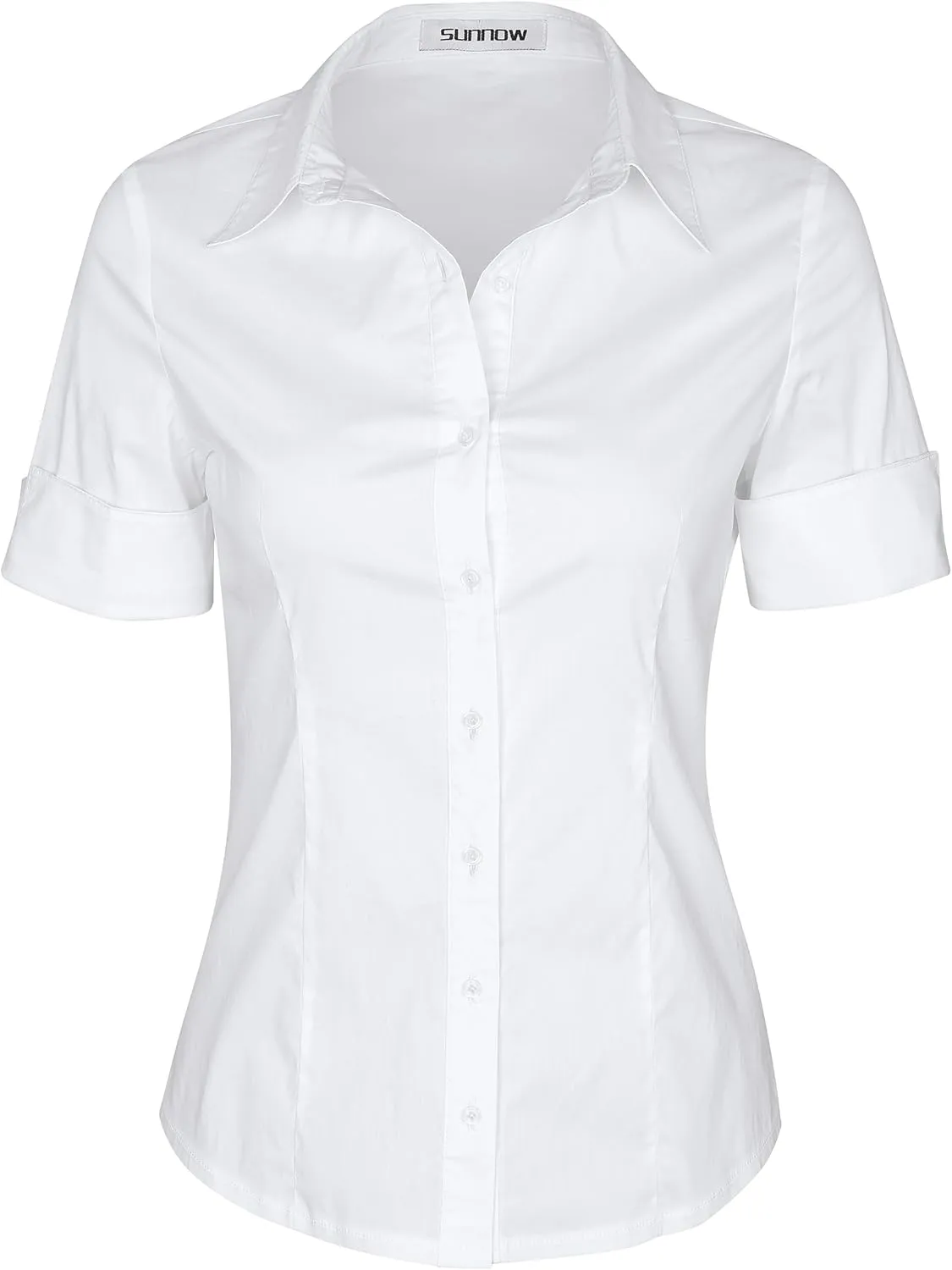 SUNNOW Womens Button Down Shirts Tailored Short Sleeve Shirt Basic Simple Stretch Wrinkle Free Formal Work Blouses