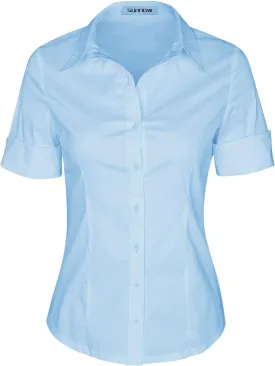 SUNNOW Womens Button Down Shirts Tailored Short Sleeve Shirt Basic Simple Stretch Wrinkle Free Formal Work Blouses