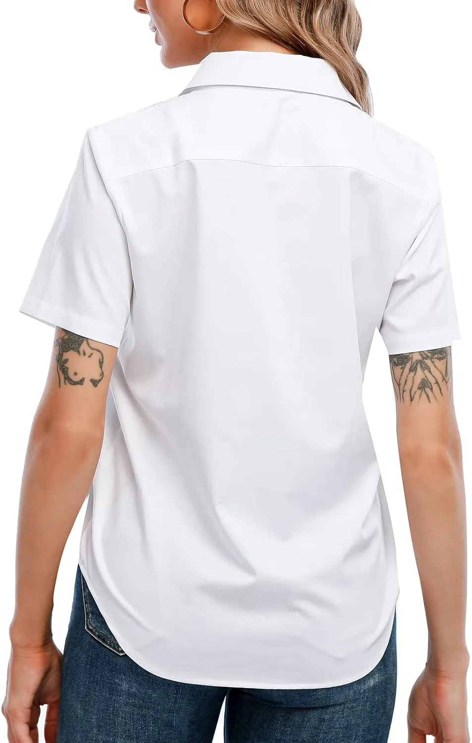 SUNNOW Womens Button Down Shirts Tailored Short Sleeve Shirt Basic Simple Stretch Wrinkle Free Formal Work Blouses