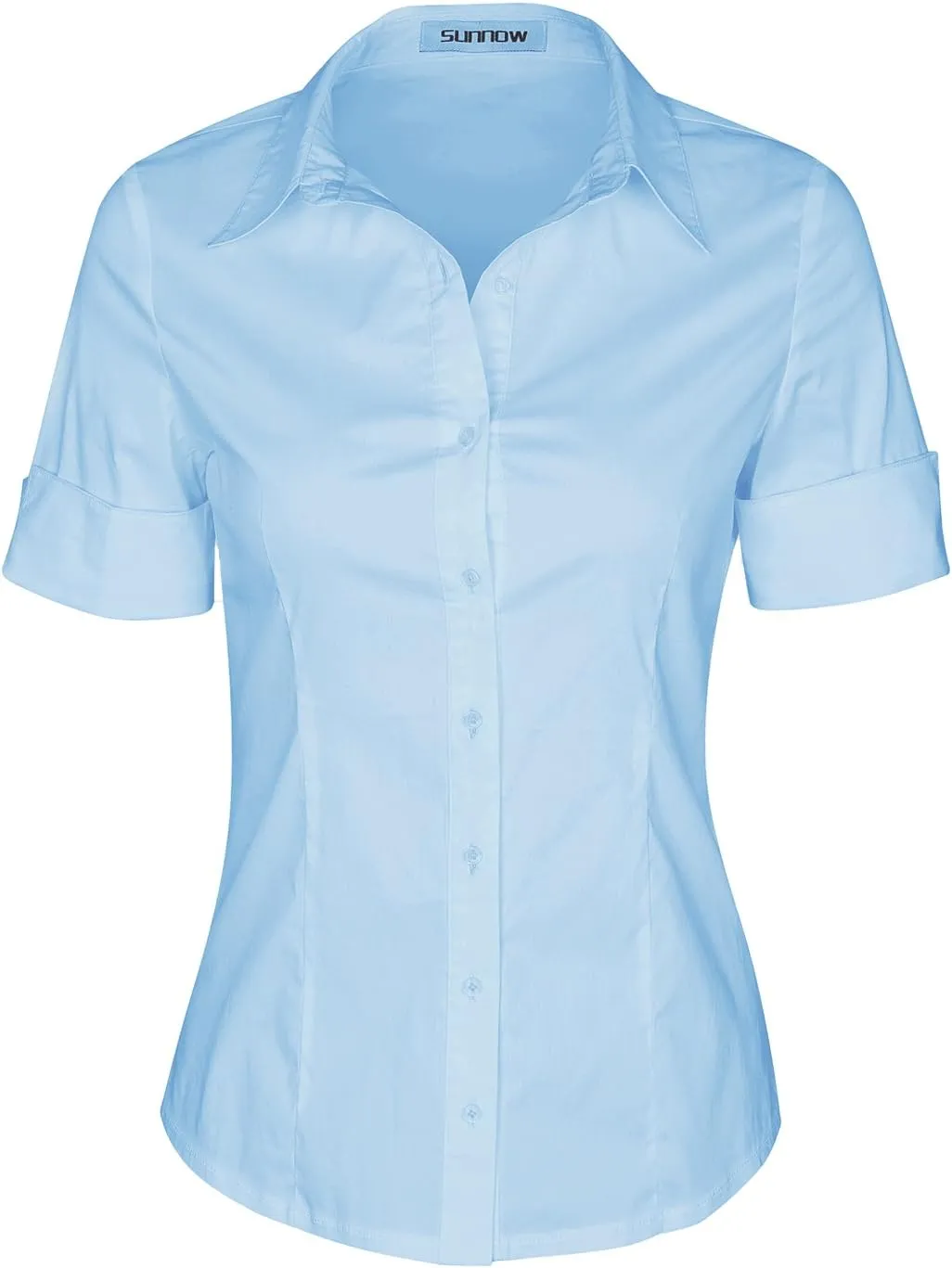 SUNNOW Womens Button Down Shirts Tailored Short Sleeve Shirt Basic Simple Stretch Wrinkle Free Formal Work Blouses