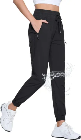 TACVASEN Women's Joggers Lightweight Quick Dry Hiking Pants with Pockets Athletic Travel Workout Summer Water Resistant