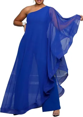 Vakkest Women's Sexy Formal Gown Dresses Off One Shoulder Sleeveless Jumpsuit Long Split Summer Party Wedding Gala Dress