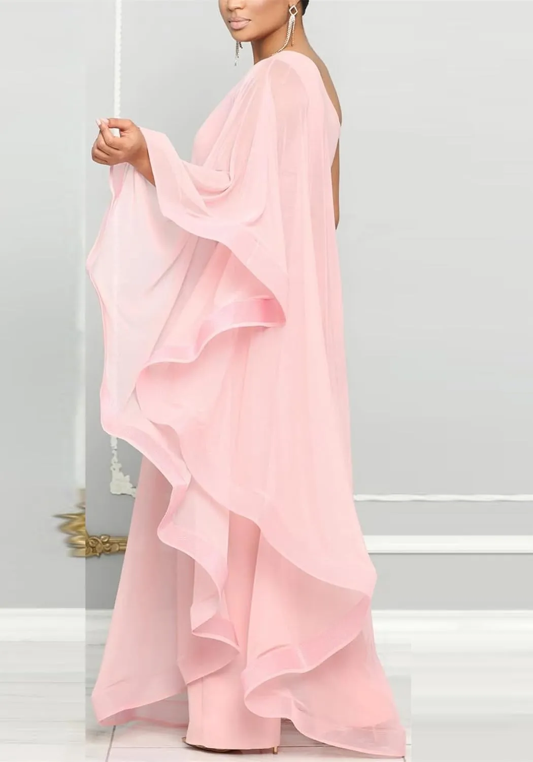 Vakkest Women's Sexy Formal Gown Dresses Off One Shoulder Sleeveless Jumpsuit Long Split Summer Party Wedding Gala Dress
