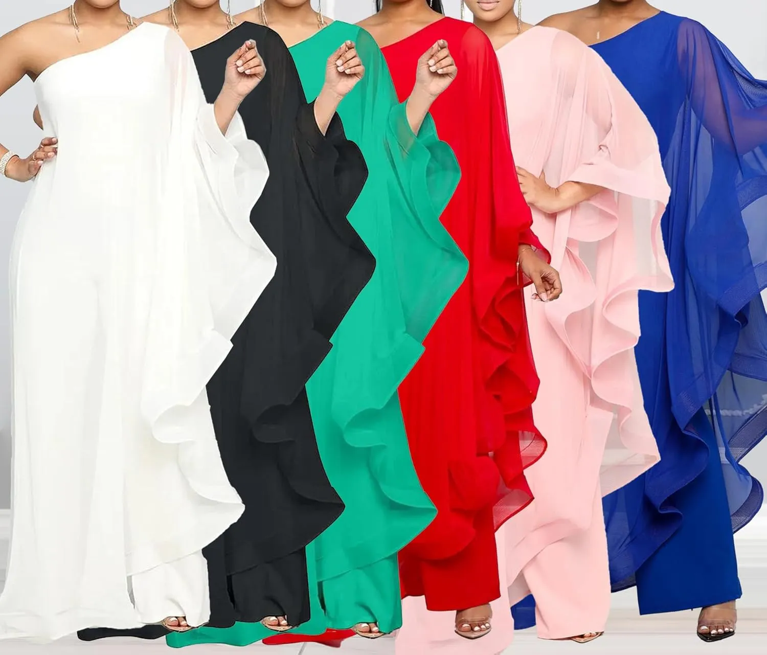 Vakkest Women's Sexy Formal Gown Dresses Off One Shoulder Sleeveless Jumpsuit Long Split Summer Party Wedding Gala Dress