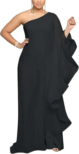 Vakkest Women's Sexy Formal Gown Dresses Off One Shoulder Sleeveless Jumpsuit Long Split Summer Party Wedding Gala Dress