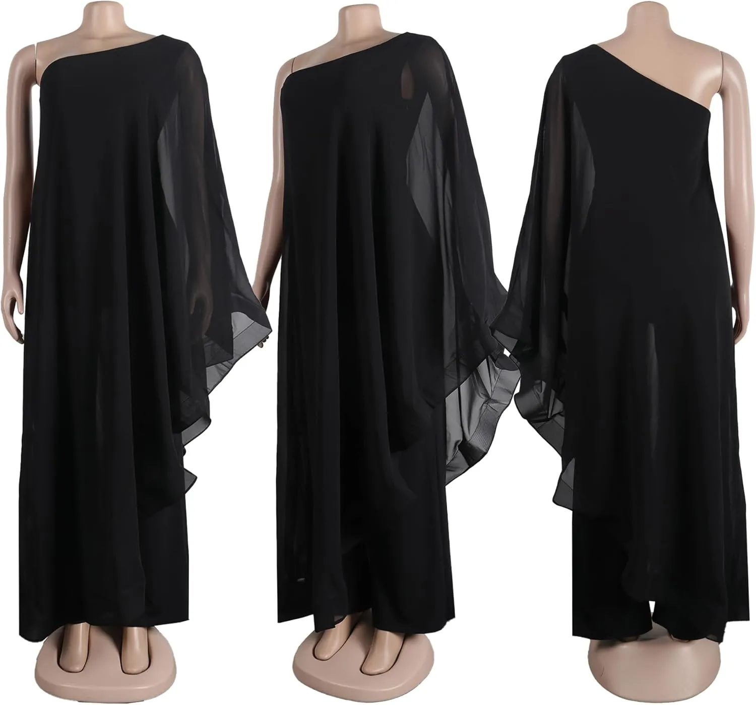 Vakkest Women's Sexy Formal Gown Dresses Off One Shoulder Sleeveless Jumpsuit Long Split Summer Party Wedding Gala Dress