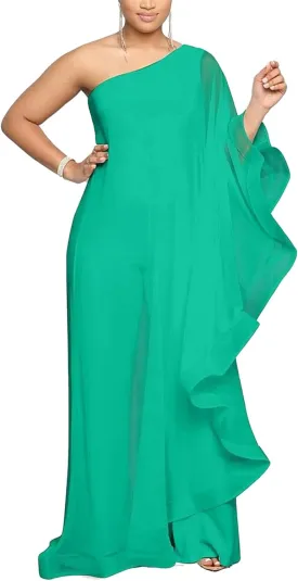 Vakkest Women's Sexy Formal Gown Dresses Off One Shoulder Sleeveless Jumpsuit Long Split Summer Party Wedding Gala Dress