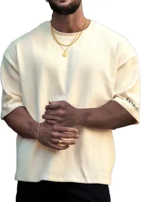 Verdusa Men's Casual Oversized Shrit Drop Shoulder Round Neck Cropped Tops Half Sleeve T Shirts