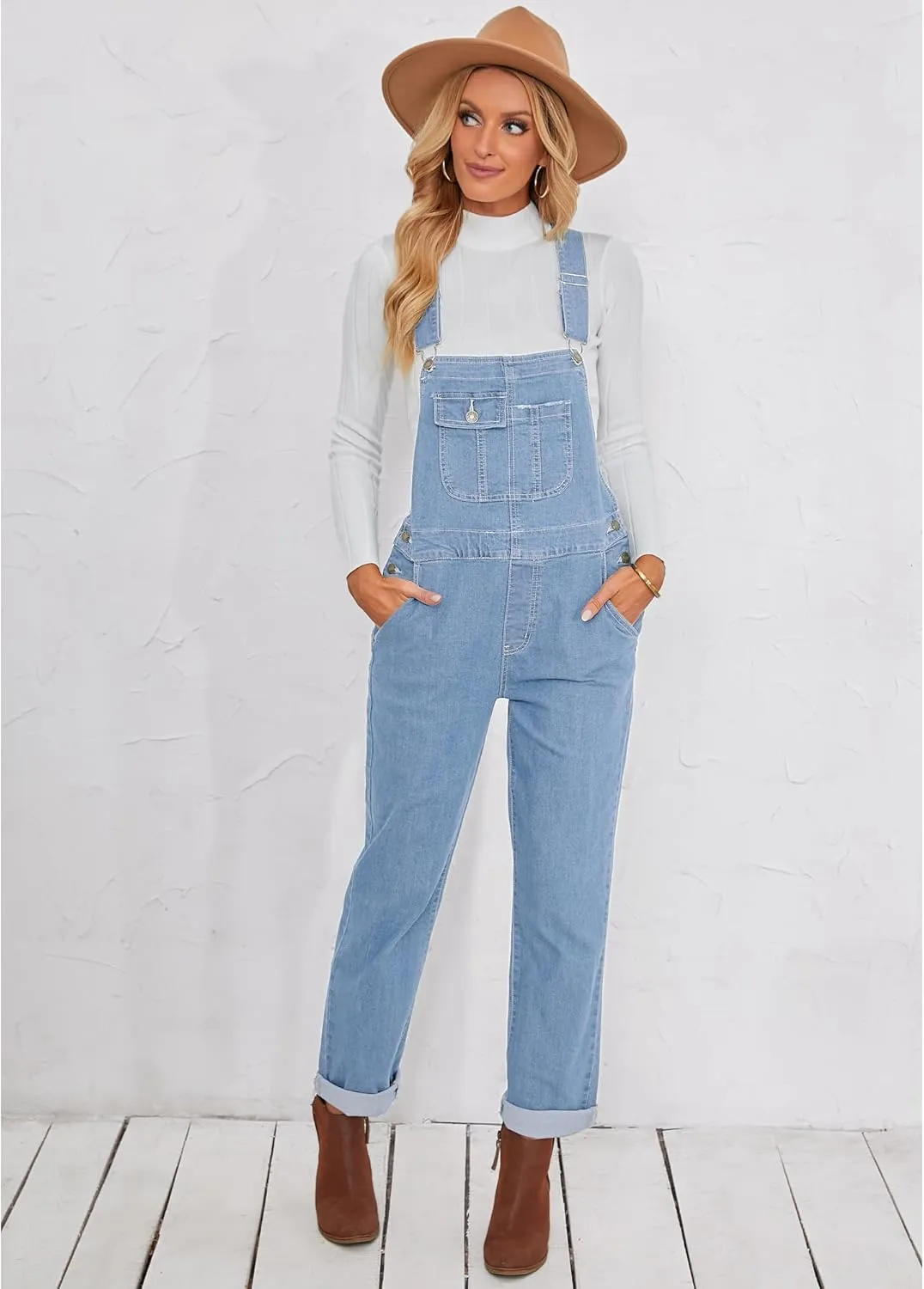 Vetinee Womens Overalls Denim Stretch Straight Leg Jeans Overall Regular Fit Bib Jean Jumpsuits Comfy Adjustable Straps