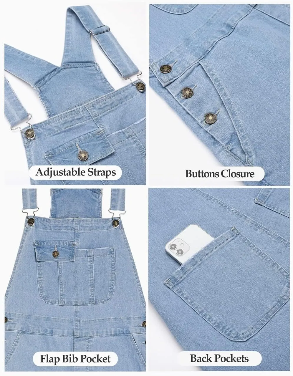 Vetinee Womens Overalls Denim Stretch Straight Leg Jeans Overall Regular Fit Bib Jean Jumpsuits Comfy Adjustable Straps