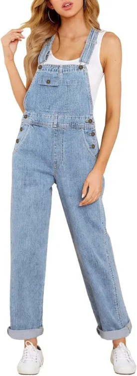 Vetinee Womens Overalls Denim Stretch Straight Leg Jeans Overall Regular Fit Bib Jean Jumpsuits Comfy Adjustable Straps