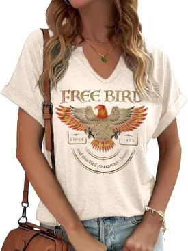 Vintage Rock Band T Shirt for Women Fashion Musical Tees Casual Sexy Notched V-Neck T Shirts Country Music Short Sleeve Tees