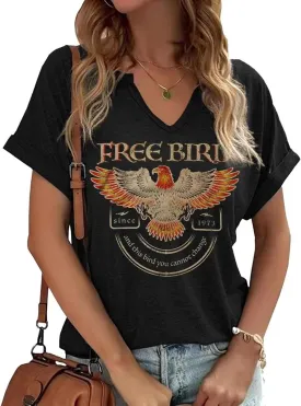 Vintage Rock Band T Shirt for Women Fashion Musical Tees Casual Sexy Notched V-Neck T Shirts Country Music Short Sleeve Tees