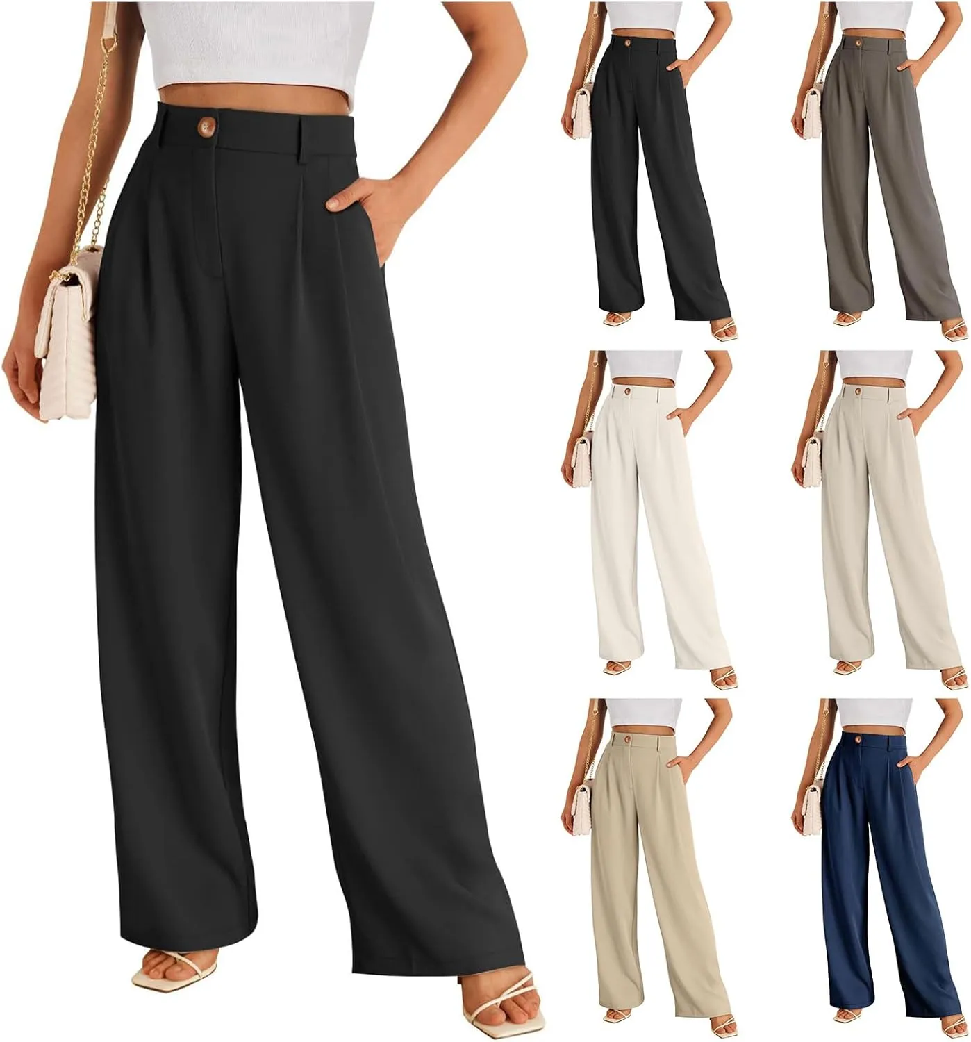 Wide Leg Dress Pants for Women Business Casual Work Trousers Long Straight Suit Pants High Waisted Slacks