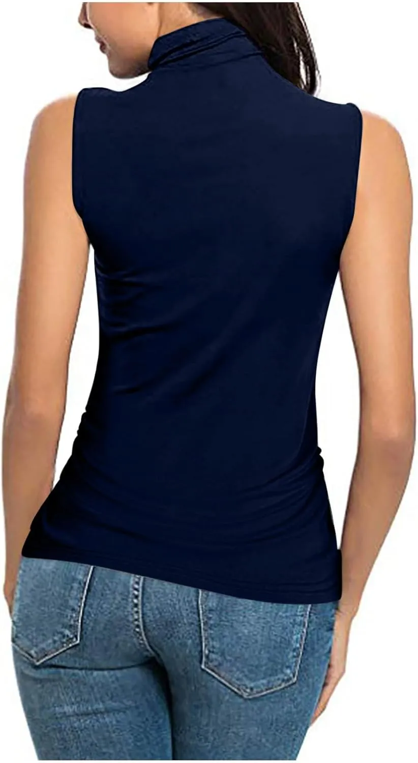 Women Mock Turtleneck Long Sleeve T Shirt Plus Size Sleeveless Tank Tops Basic Stretch Slim Fit Undershirts