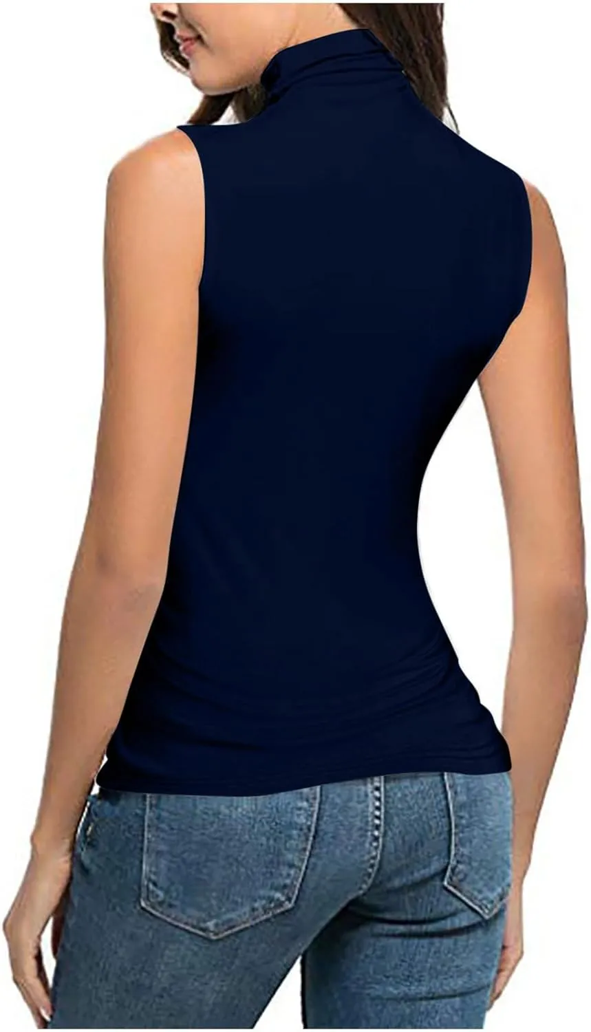 Women Mock Turtleneck Long Sleeve T Shirt Plus Size Sleeveless Tank Tops Basic Stretch Slim Fit Undershirts