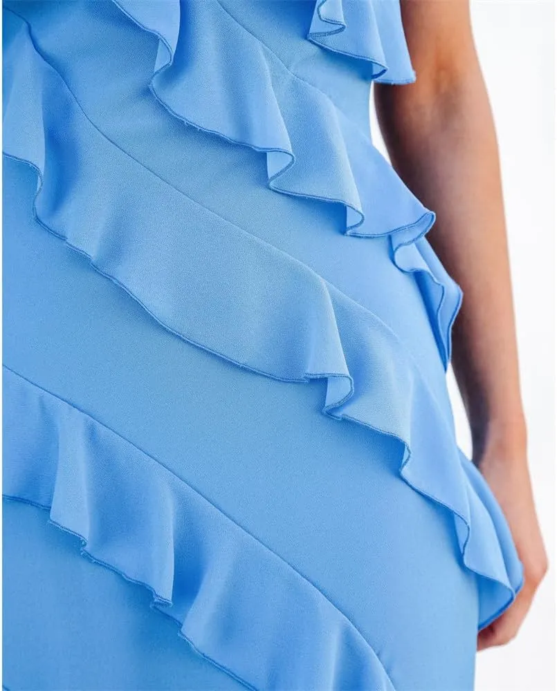 Women Summer Elegant Sling Midi Ruched Bodycon Dress Solid Color Backless Slim Party Cocktail Dresses