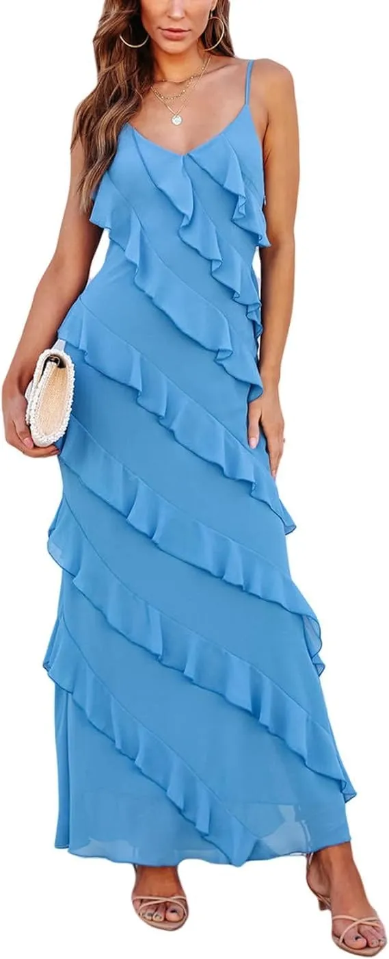 Women Summer Elegant Sling Midi Ruched Bodycon Dress Solid Color Backless Slim Party Cocktail Dresses