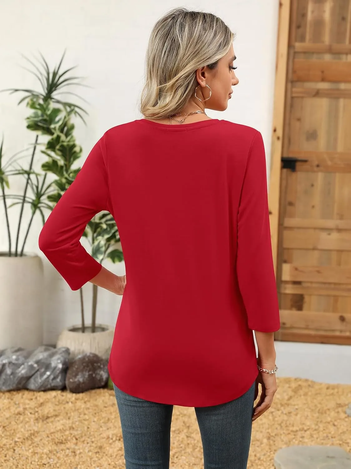 Womens 3/4 Sleeve Square Neck Tops Casual Summer Tops Trendy Womens T Shirts Ladies Tops