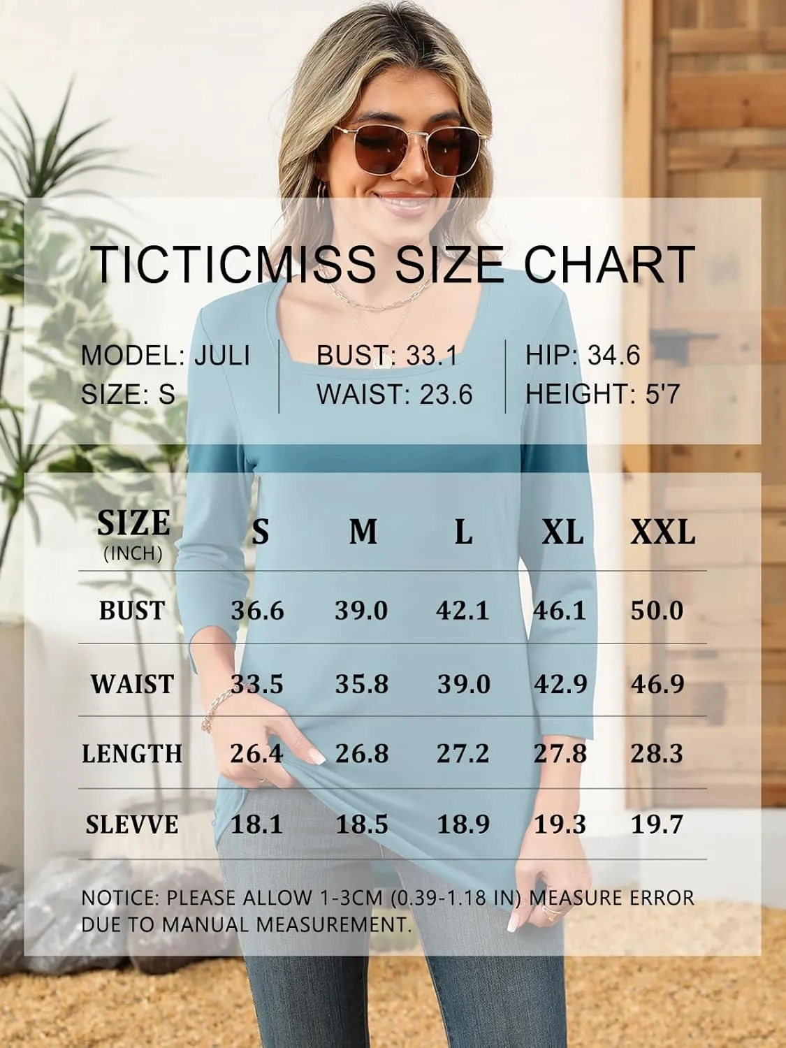 Womens 3/4 Sleeve Square Neck Tops Casual Summer Tops Trendy Womens T Shirts Ladies Tops