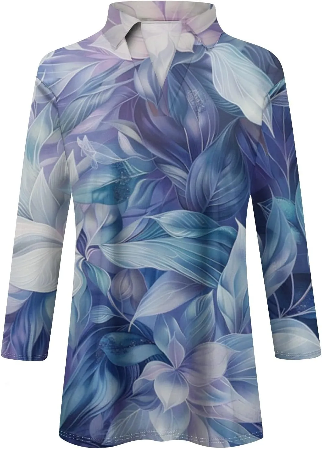Women's 3/4 Sleeve Tops Polo Shirts V Neck Collared Tshirt Cute Printed Tee Blouse Casual Three Quarter Sleeve Tops