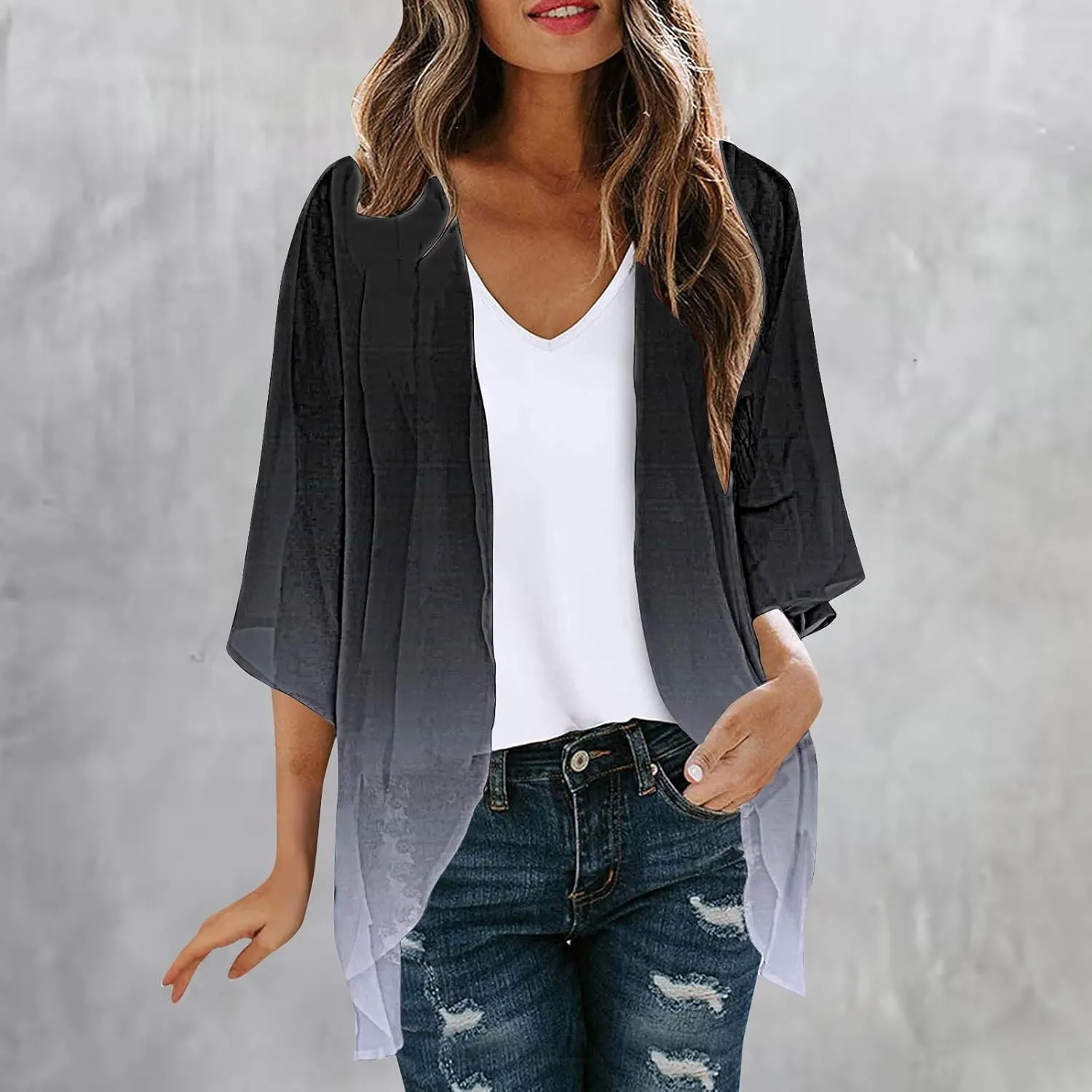 Womens Cardigans Lightweight Summer Beach Swimwear Sheer Chiffon Coverup Casual Loose Open Front Hawaiian Tops