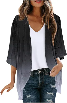 Womens Cardigans Lightweight Summer Beach Swimwear Sheer Chiffon Coverup Casual Loose Open Front Hawaiian Tops